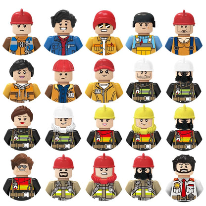 City character building block figure set, little block people, block accessories, engineer, doctor, firefighter, kids' toy