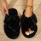 Women's Fluffy Cross Strap Fur Slippers Lightweight Soft Warm Plush House Slippers Woman Autumn Winter Flat Indoor Fuzzy Slides