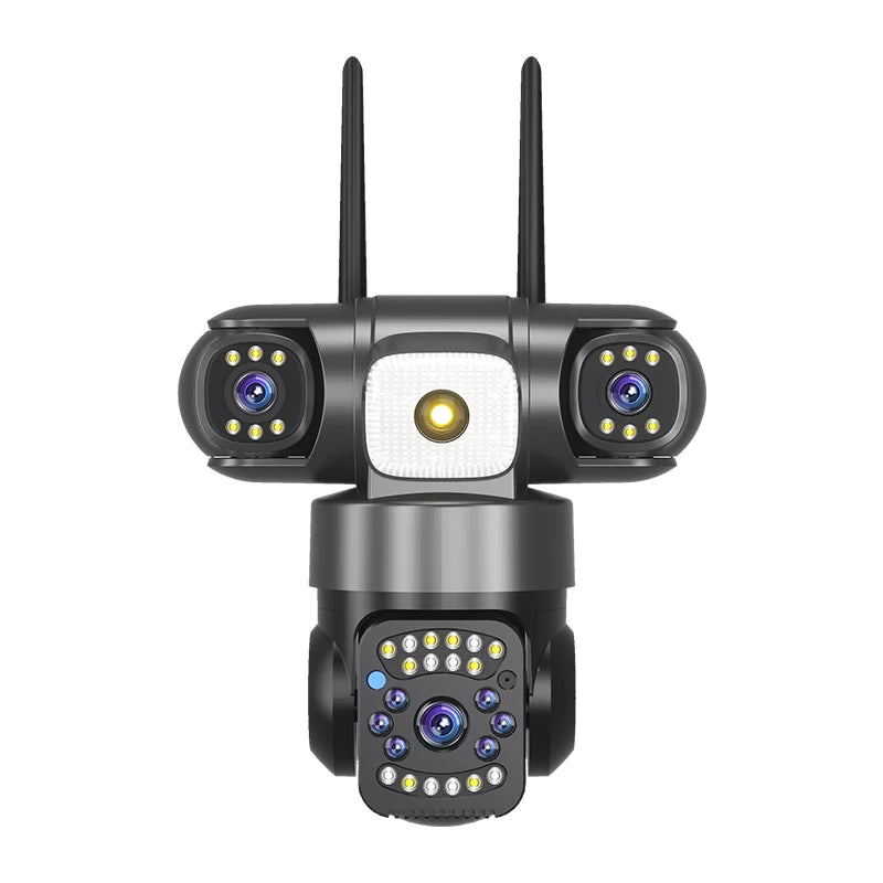 15MP IP Camera WiFi PTZ Three Camera Outdoor Wireless Solar 20000Mah Built-in Battery Video Surveillance Cam Long Time Standby