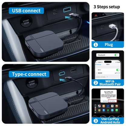 Kowankit 2026 4+32G Wireless CarPlay AI Smart Box 3 in 1 Android Auto Tv Box Netflix Youtube For Toyota Nissan Benz Honda Ford