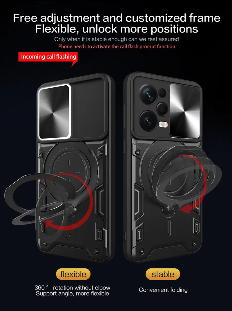 Armor Funda For Xiaomi Redmi Note 12 Pro 5G Case Slide Lens Protect Ring Stand Back Cover For Redmy Note12Pro Plus 12Pro 12S 12C