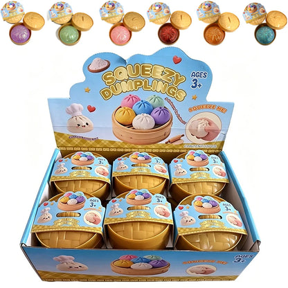 Colorful Dumpling Squishes Stress Balls Fidget Sensory Toys Simulation Food Squishies Bun with Steamer Squeeze Dough Ball Gifts