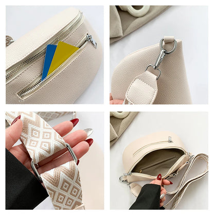 2024 Luxury Designer Women's Chest Bag PU Leather Wide Strap Shoulder Crossbody Bag Female Fashion Fanny Pack Banana Waist Bag