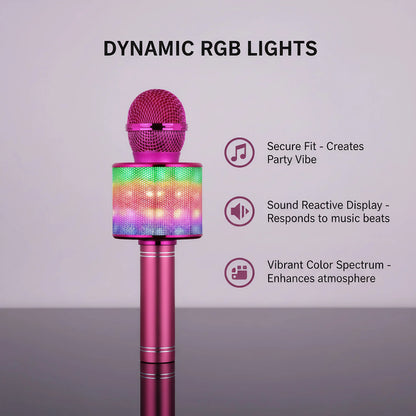 Fun Karaoke Microphone Speaker for Adults Kids, Wireless Bluetooth, Voice Changer, Echo Effect, LED Lights Microphone for Party