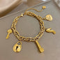 Fashion Gold Plated Stainless Steel Chain Bracelet for Women Cute Star Heart Cherry Tassel Charms Bracelets Waterproof Jewelry