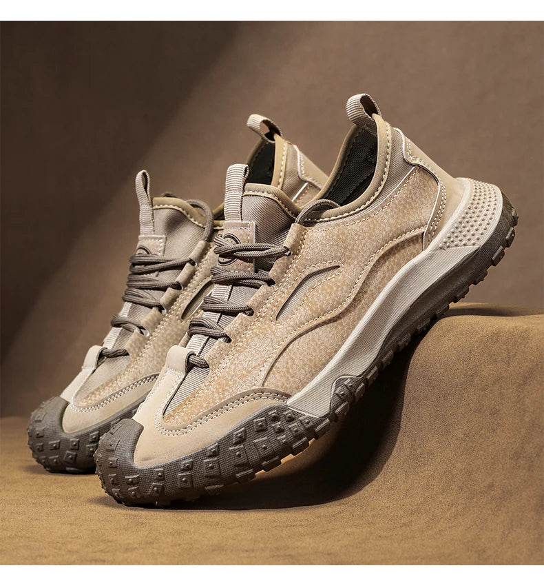 Men's Beige Breathable Sports Board Shoes Autumn 2026 Fashionable Versatile Thick Sole Canvas Lace-Up Casual Running Shoes