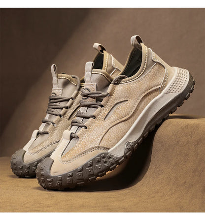 Men's Beige Breathable Sports Board Shoes Autumn 2026 Fashionable Versatile Thick Sole Canvas Lace-Up Casual Running Shoes