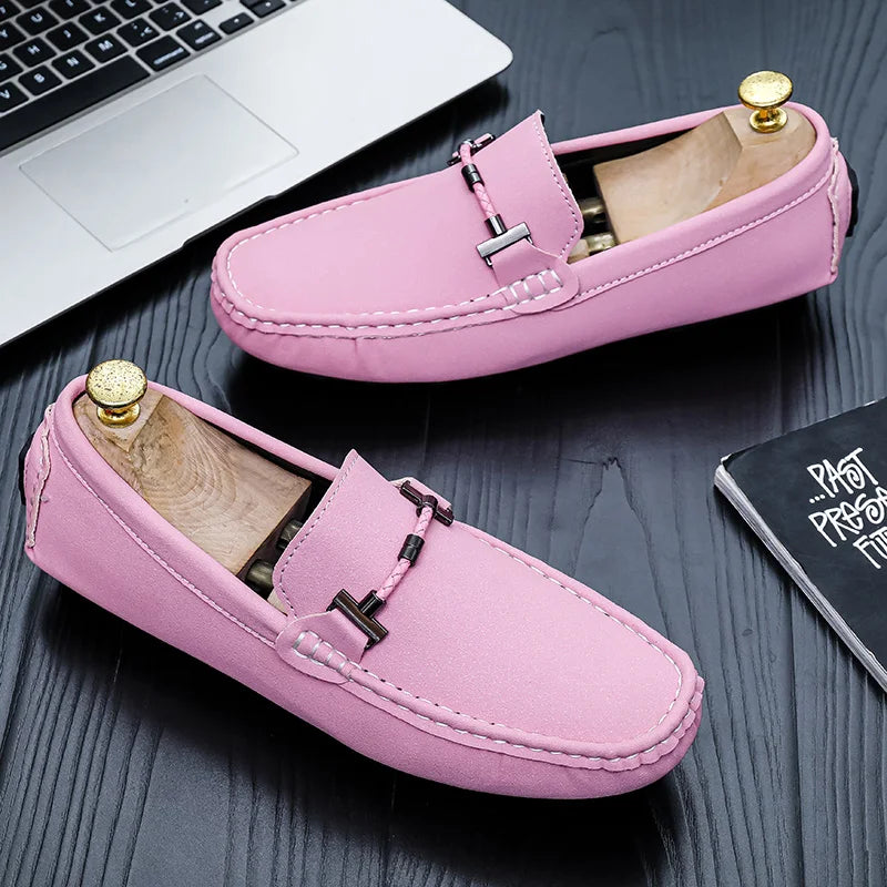 Men Yellow Suede Loafers Horse Bit Buckle Slip on Driving Shoes Casual Business Moccasins Breathable Loafers for Men