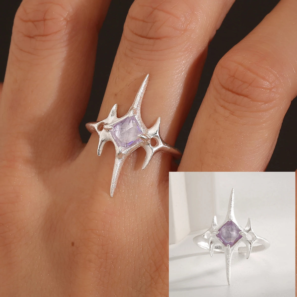 PANJBJ 925 Sterling Silver Lotus Ring For Women Retro TextureJewelry Irregular Creativity Adjustable Jewelry Party Gift Dropship