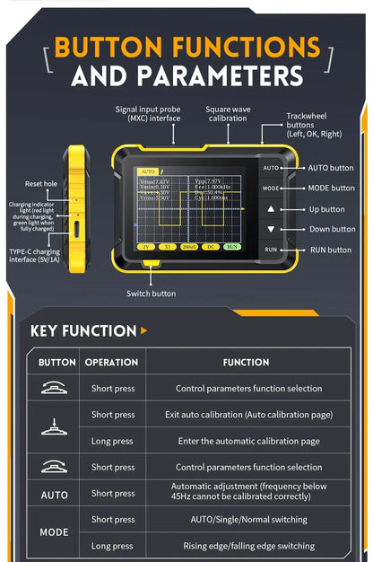 FNIRSI Professional NEW DSO152 Handheld Digital Oscilloscope: 2.5MSa/s Sampling, 200KHz Bandwidth, 800 VPP PWM Output