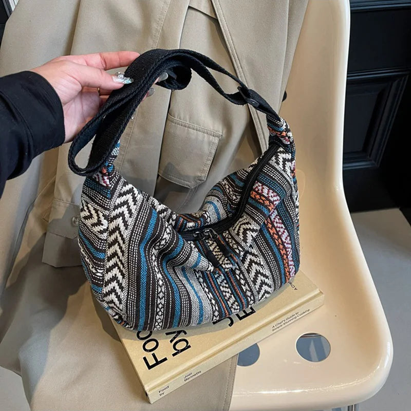 1pcs Crossbody Bags Tribal Style Shoulder Bag Foldable Crossbody Striped Pattern Flag Theme Hand Washable Edge Painted Lining