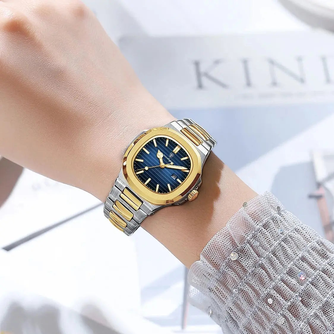 POEDAGAR Fashion Square Watches For Woman Waterproof Luminous Date Ladies Watch Stainless Steel Luxury Quartz Women's Wristwatch