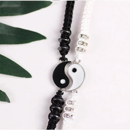 Couple Bracelets Rings Yin Yang Tai Chi Alloy Pendant Adjustable Braid Chain Necklace Matching Lover Bracelet Necklace Earring