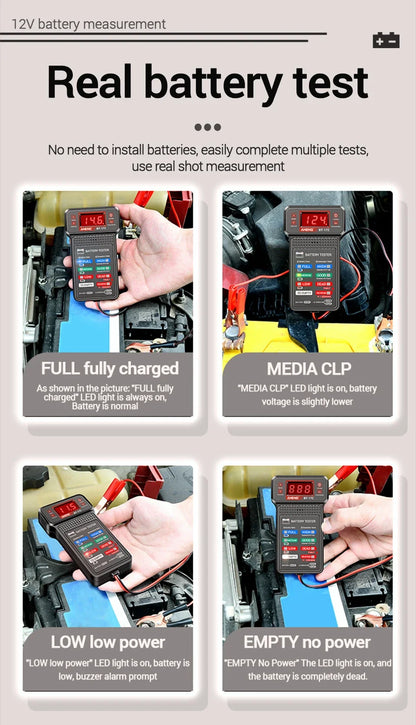 Car Battery Load Tester ANENG BT-172 Voltage Meter Gauge Digital Display Car Battery Monitor Amp Meter with Alligator Clips Tool