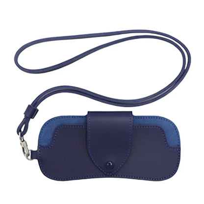 PU Leather Sunglasses Storage Bag with Lanyard Solid Color Sunglasses Pouch Portable Durable SunGlasses Holder