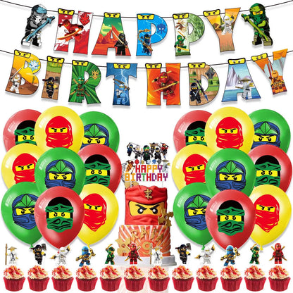 Ninja Birthday Party Decoration Tableware Set Tablecloth Plate Balloon  Cups Napkins Backdrop Banner Cake Toppers Party Supplies