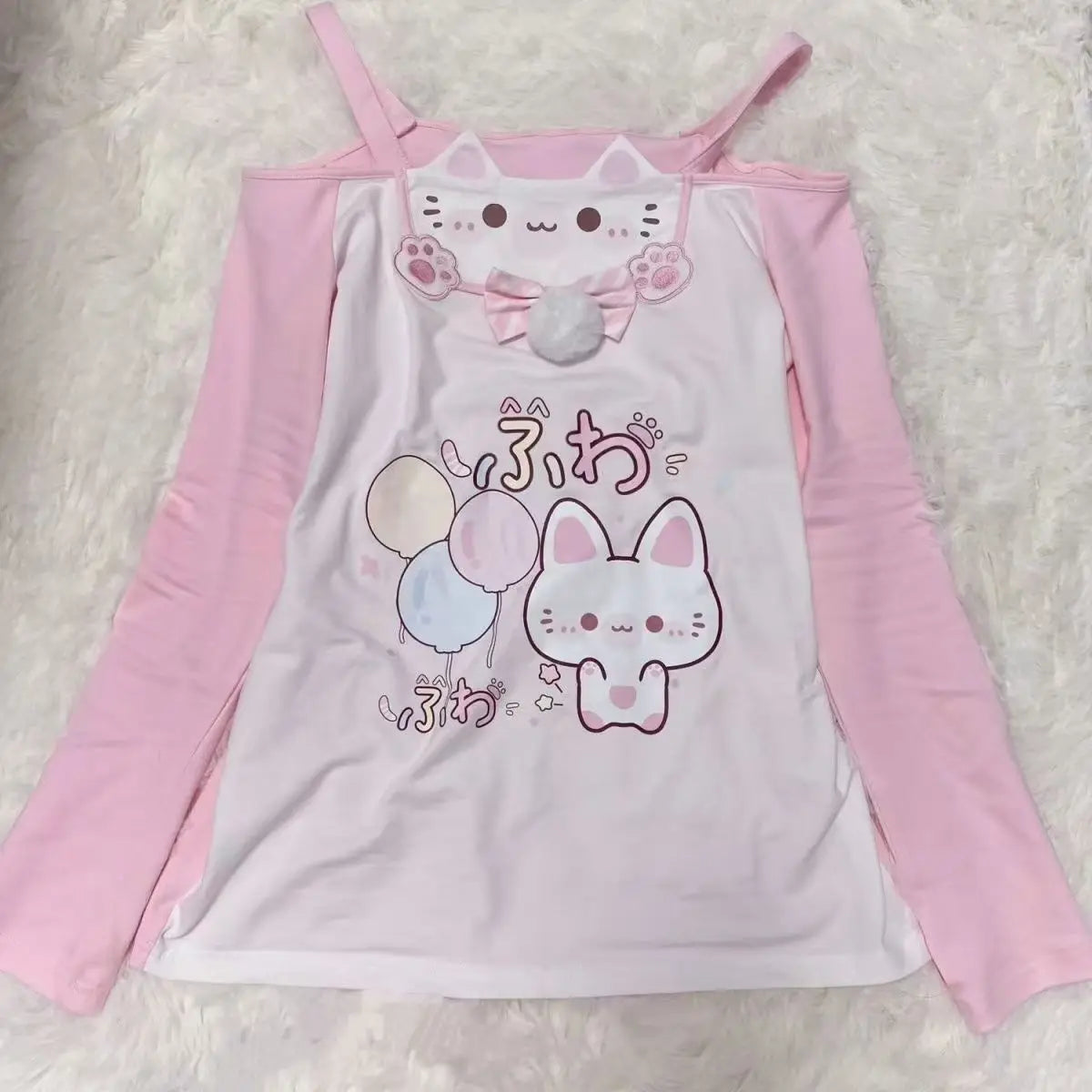 Sweet Japanese T-shirts Women's Clothing Pink Butterfly Patchwork Lace Slash Neck Tees Anime Print Off Shoulder Cute Y2k Tops