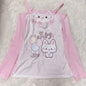 Sweet Japanese T-shirts Women's Clothing Pink Butterfly Patchwork Lace Slash Neck Tees Anime Print Off Shoulder Cute Y2k Tops