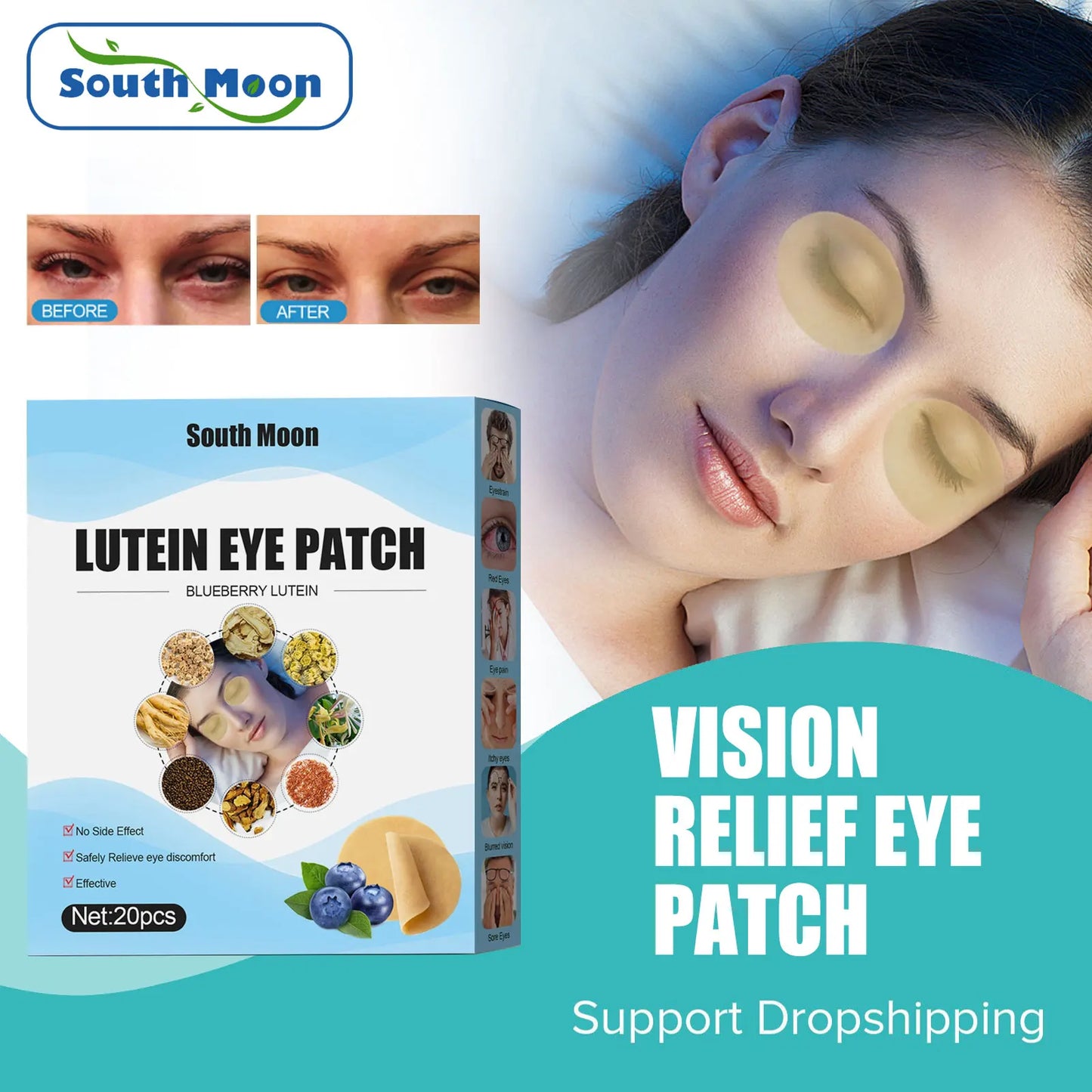 South Moon Blueberry Lutein Eye Patch Relieving Visual Fatigue Eye Dry Red Discomfort Treatment Vision Blurring Eye Care Patch