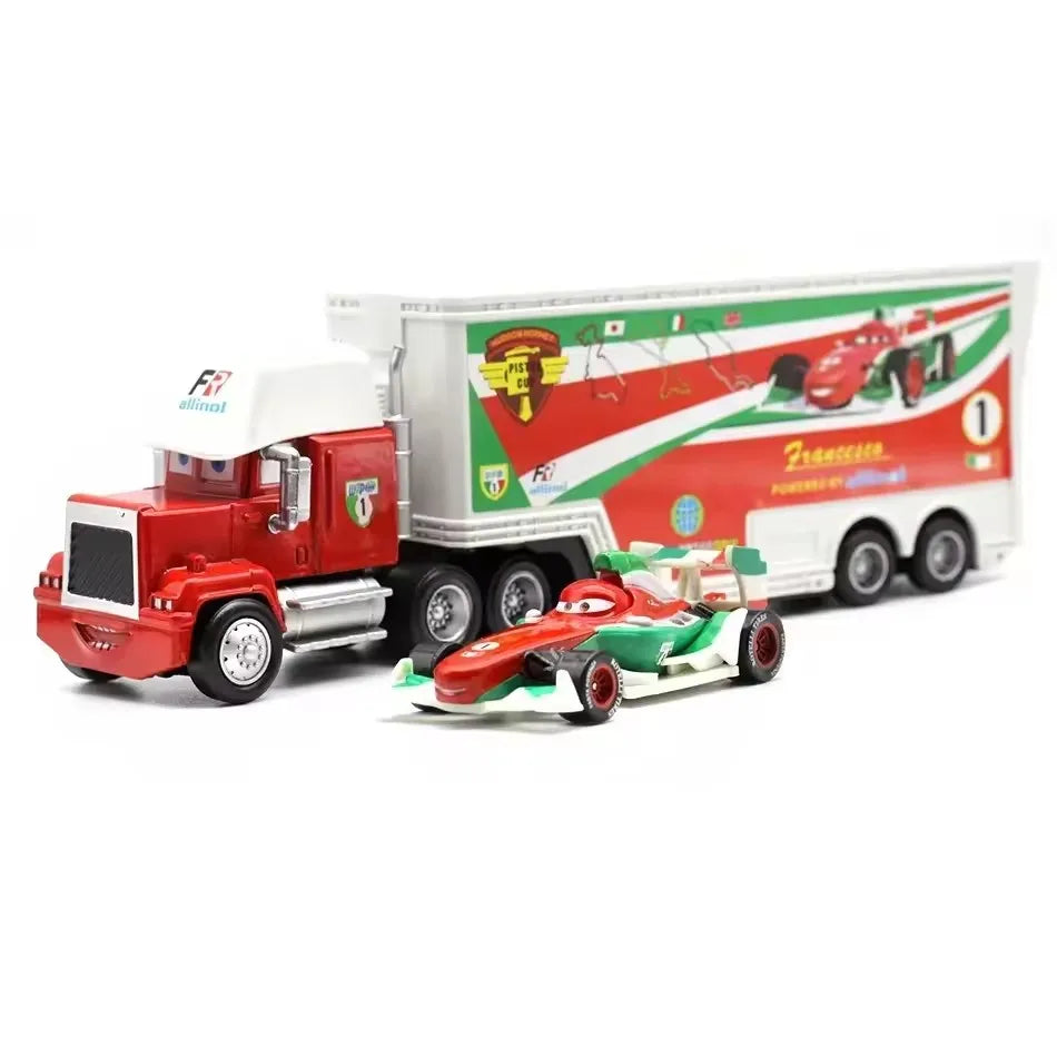Disney Pixar Cars Lightning McQueen Storm Jackson Mack Container Truck 1/55 Ratio Die Casting Alloy Car Model Toys Truck Gifts