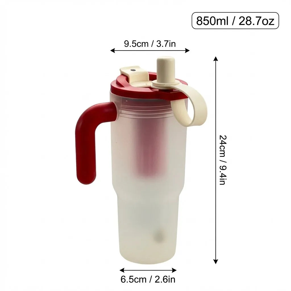 850ML Large Capacity Tumbler With Handle&Strainer Sport Portable Plastic Straw Water Cup Heat Resistant Leak-proof Water Bottle