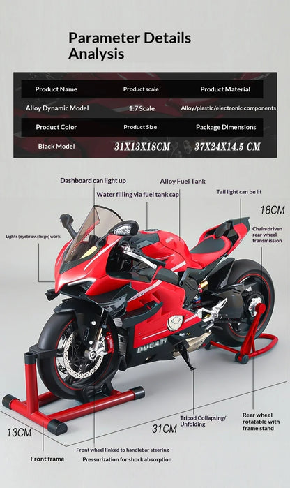 XLG 1:7 Ducati Panigale V4S Motorcycle Model - Alloy Die-Cast with Smoke Effect & Light/Sound Official Licensed Collector‘s Gift
