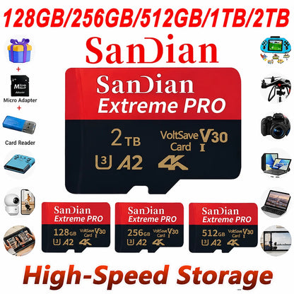High Speed Flash Card 1TB Original SD Card 128GB Micro TF/SD Card Stable Performance for Laptops/Digital Camera/MP3 Player
