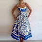 VEITCHE Fashion Women Print Suspenders Blue Ocean Fish Pattern Sexy Long Dress 2025 New Spring Summer Temperament Maxi Dresses