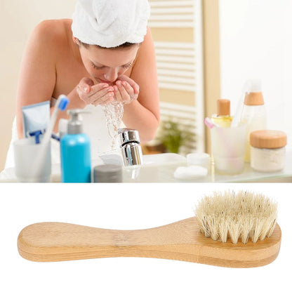 Beauty Skin Care Brush Wooden Handle Soft Hair Wash Face Tool Skin Deep Cleansing Exfoliating Massage Brush Dry&Wet Using 1 Pcs