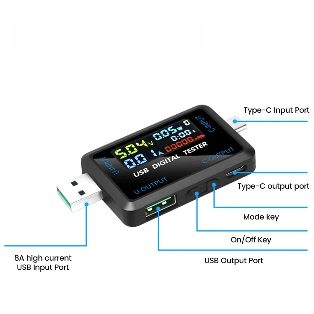 High-end 10 in 1 USB Type-C Voltmeter Ammeter Capacity Tester DC 4.5~36V 0-8A Multiple Fast Charging Automatic Detection