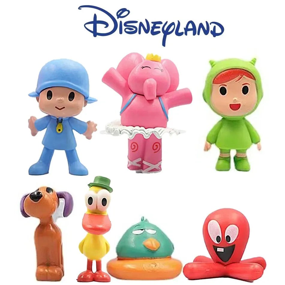 7Pcs @@ Set Pocoyo Animal Toy Bird Duck Elephant Doll Model Scene Ornaments Anime Cartoon Cute Pvc Figures Toys **
