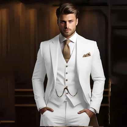 Elegant Formal Men's Suits for Groom 3 Pieces Khaki Wedding Groom Tuxedo Slim Fit 2026 Male Fashion Suit Jacket with Pant Vest