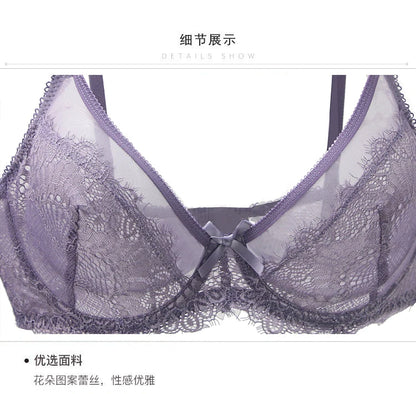 2022 New Sexy Lace Ultra Thin Thick Bra Panty Big Size Female Lingerie Set Women Underwear Brassieres 75-95BC Cup