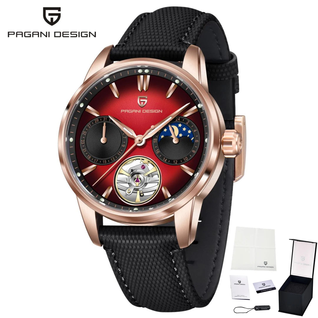 PAGANI DESIGN Men Watches Automatic Mechanical Watch Tourbillon Clock Genuine Leather Waterproof Watch Military Wristwatch Man ﻿