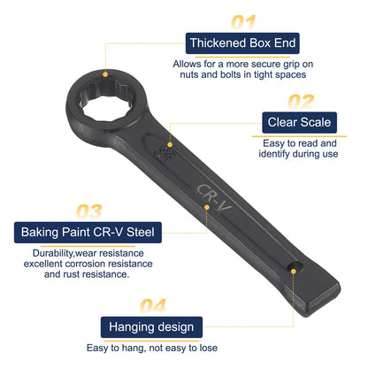 Uxcell Box End Striking Ring Wrench 17mm-48mm Metric CR-V Steel 12-Point Flat Strike Wrench Baking Paint Single Head Spanner