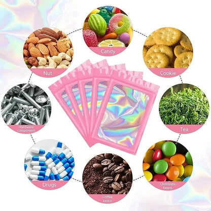 Ziplock Bags 100PCS Holographic Bag Zip Lock Gift Bags Plastic Iridescent Storage Zip Packaging Bags for Earrings Jewelry