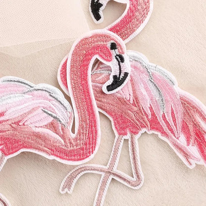 Phenix Birds Azure Blue Pink Gold Embroidered Appliques Iron-On Patches Pair