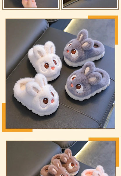 New Winter Cute Big eyed Rabbit Children's Waterproof Warm Non-slip Fluffy Slippers For Girls Boys Kids Indoor Home Cotton Shoes