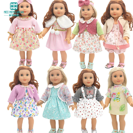 Fits 17-18inch American Doll and New Born Doll Clothes Fashion Dresses, Hooded Jumpsuit, Cardigan Strap Skirts Toys Gifts