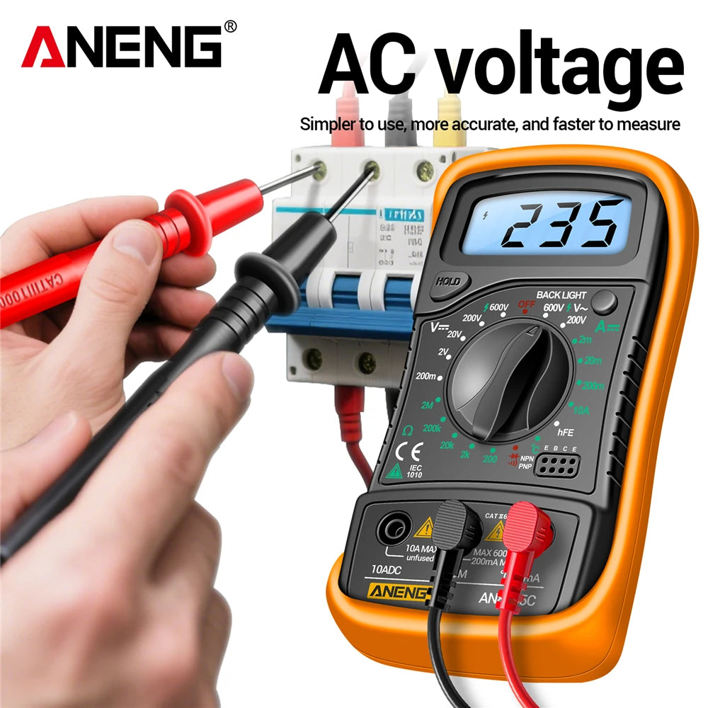 Digital Multimeter Professional ANENG AN8205C AC/DC Voltage Meter DC Current Resistance Diode -40℃~1000℃ LCD Backlight Tester