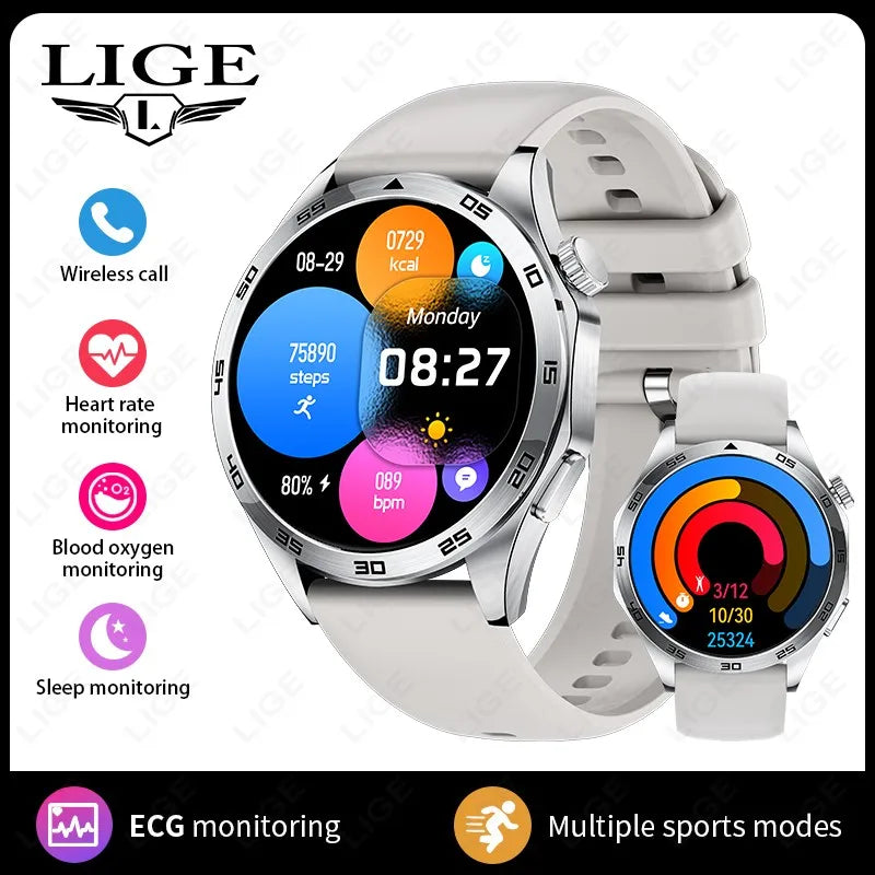 LIGE Micro Physical Examination ECG Smart Watch Men Bluetooth Call Heart Rate Blood Pressure Oxygen Health Smartwatch 2025 New
