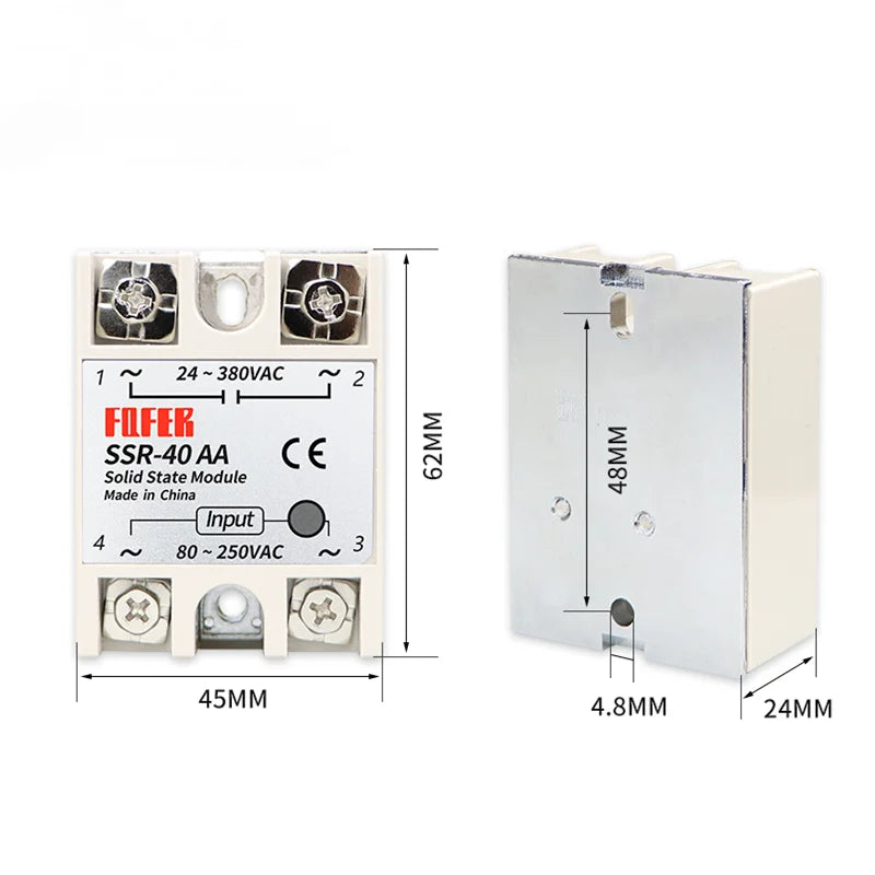 SSR-25AA 40AA 60AA AC Solid State Relay Single Phase AC-AC 80-250VAC Input 24-380VAC Output