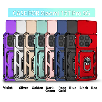Funda For Xiaomi 15T Pro 5G Case Armor Slide Lens Protect Phone Case For Xiomi 15TPro Xiaomi15T Pro Magnetic Holder Ring Cover