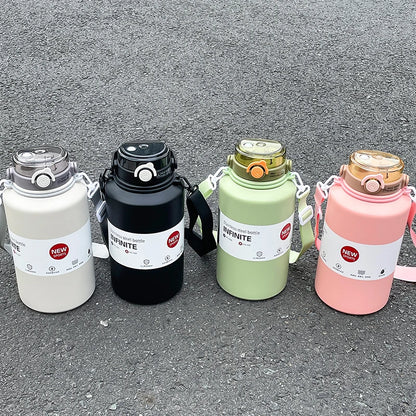 1pc 2000ml Large Capacity Stainless Steel Thermos Mug, Insulated Water Bottle with Handle & Straw, Leakproof Sports Water Jug fo