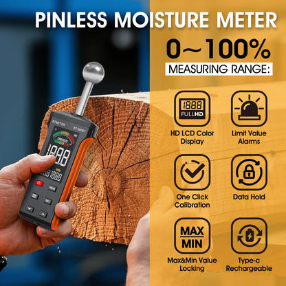 BTMETER Wood Moisture Meter - Pinless Moisture Detector Measur Depth 20-40mm Non-Destructive Moisture Tester with Masonry
