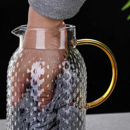 JUSTINLAU Cold Water Jug Heat-resistant Glass Teapot Large Capacity Rice Grain Pattern Boil Water Kettle for Kitchen and Dining