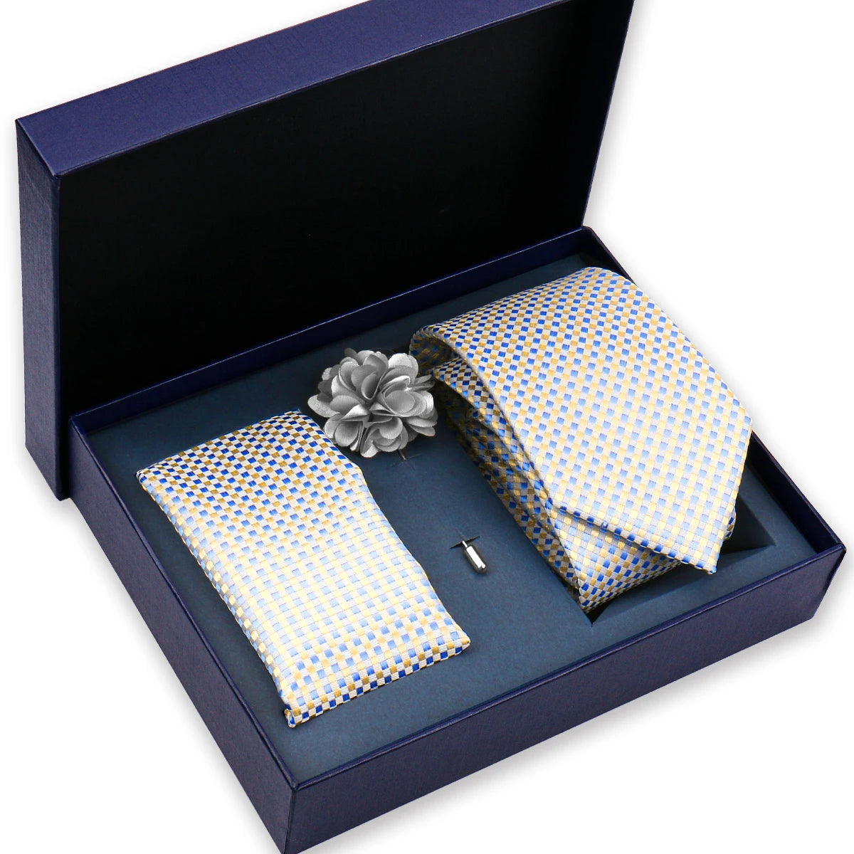 Elegant Ties For Men Classic Paisly Neck Tie Pocket Square Brooch Set With Gift Box Mens Business Wedding Suit Accessories