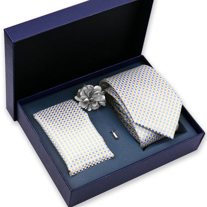 Elegant Ties For Men Classic Paisly Neck Tie Pocket Square Brooch Set With Gift Box Mens Business Wedding Suit Accessories