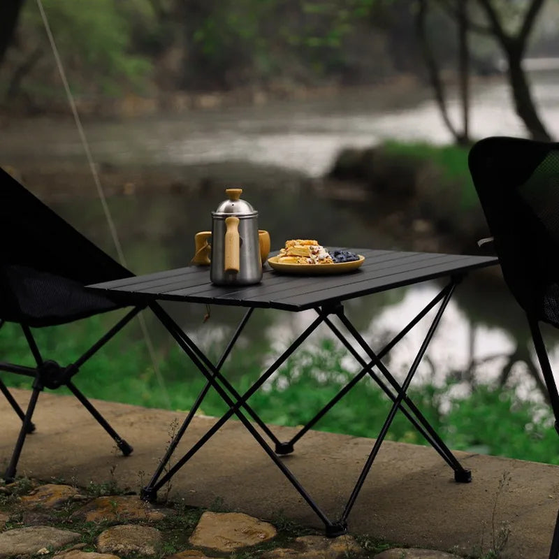 Black Aluminium Alloy Folding Camping Table Desk - Lightweight Rolling 3 Size Options Available