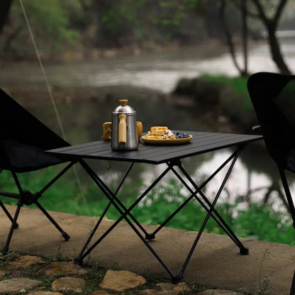 Black Aluminium Alloy Folding Camping Table Desk - Lightweight Rolling 3 Size Options Available